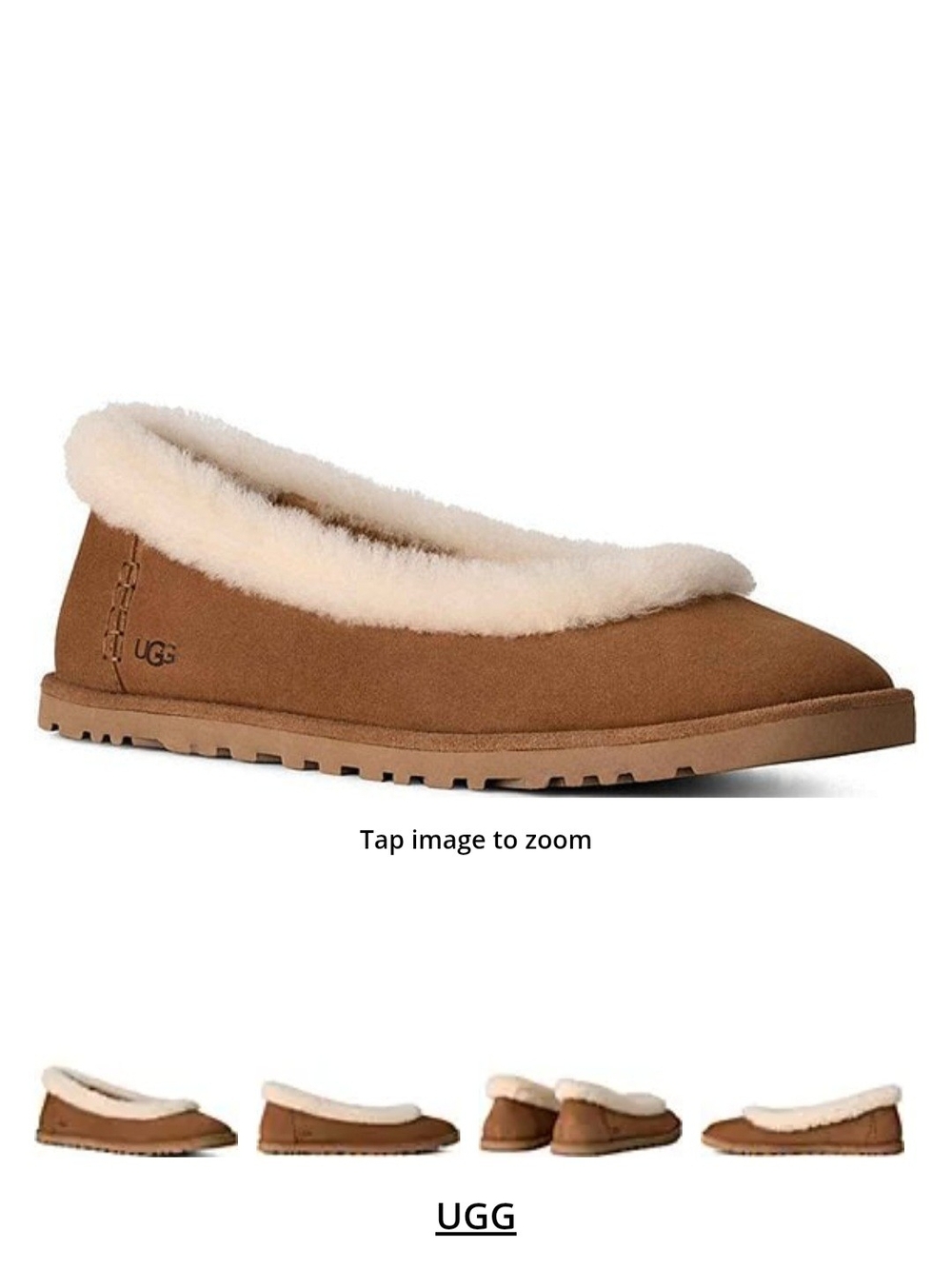 UGG Zora Chestnut Suede Shearling-Trim Slipper